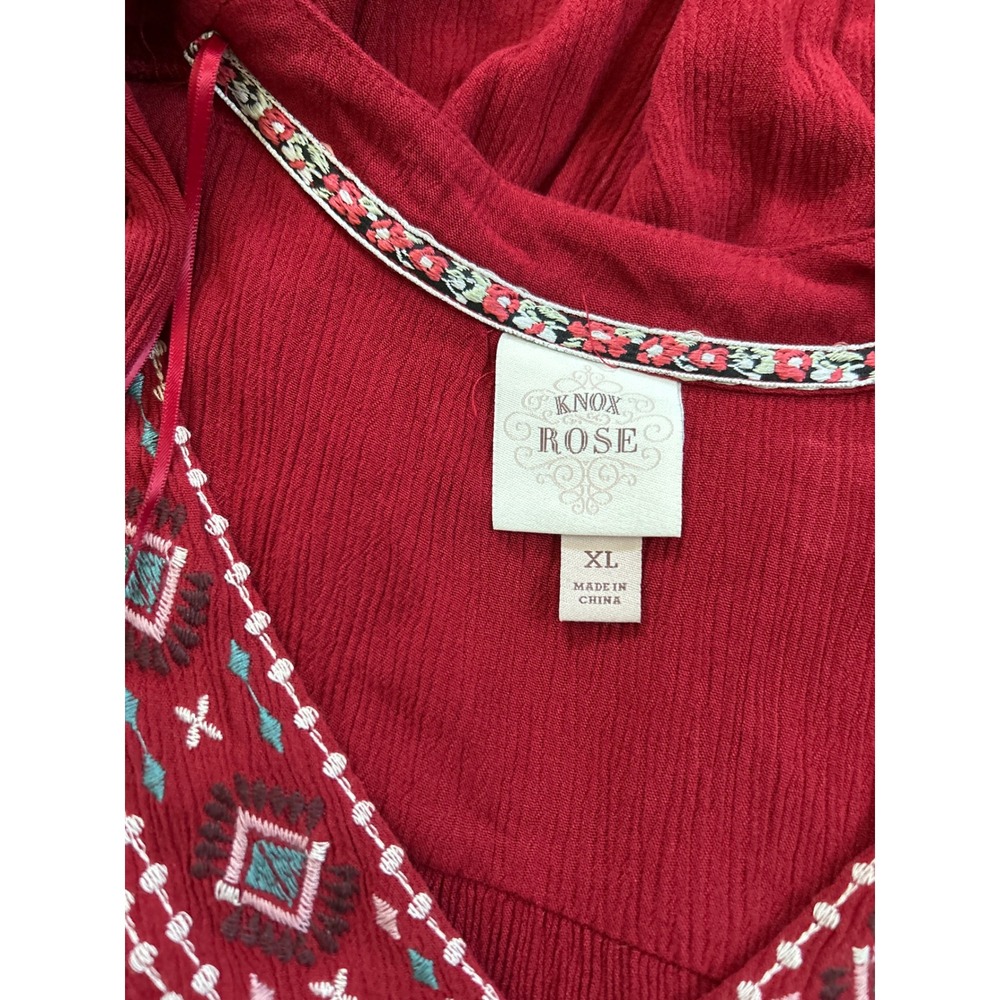 Knox Rose Maxi Dress Women XL Red Embroidered Boho Tiered Long Sleeve XL - Picture 2 of 7